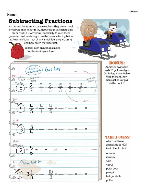 Fractions And Mixed Numbers Math Chapter Workbook