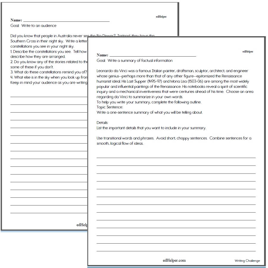 Writing Worksheets for Creative Kids Free PDF Printables edHelper com