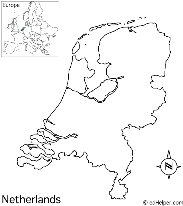 The Netherlands (Holland) Outline Map