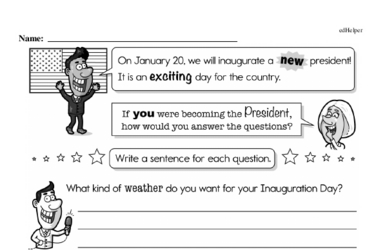 First Grade Inauguration Workbook - Writing, Reading, and Activities