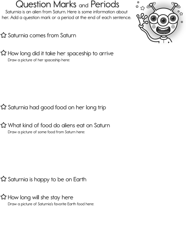 Adding Question Marks and Periods to Sentences about Saturnia the Alien