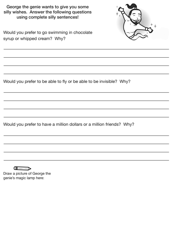 Answering This or That Questions from George the Genie: A Creative Writing Worksheet
