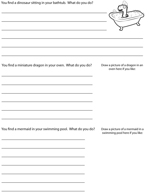 Answering Writing Prompts About Dinosaurs, Dragons, and Mermaids: A Creative Writing Activity