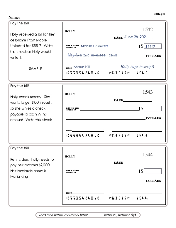 Checks 101: An Easy Worksheet for Kids to Learn Check Writing