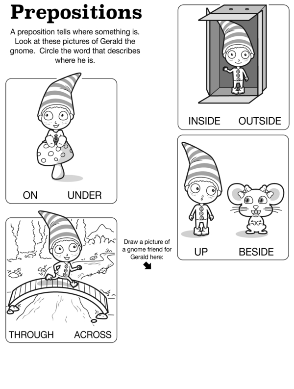 Circle the Word That Describes Where Gerald the Gnome Is: A Prepositions Activity