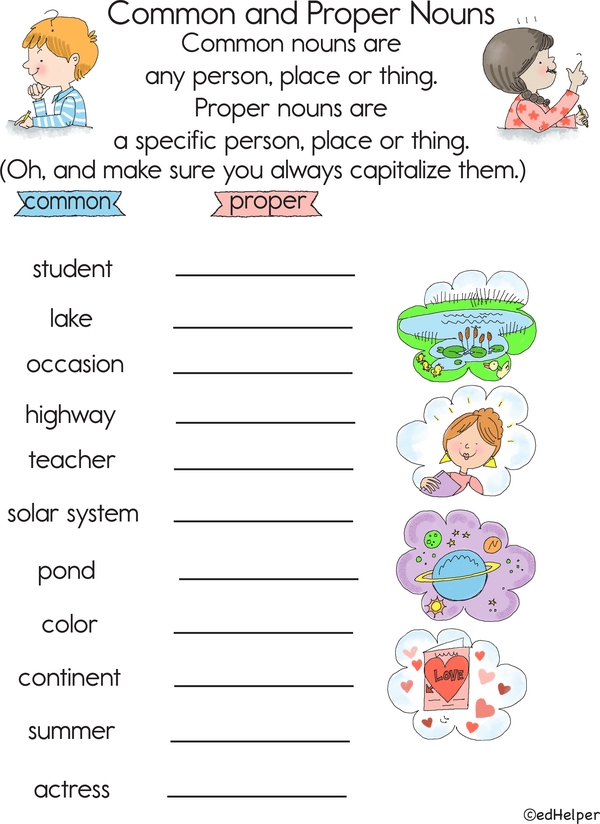 Understanding Common and Proper Nouns: Writing a Proper Noun for each Common Noun