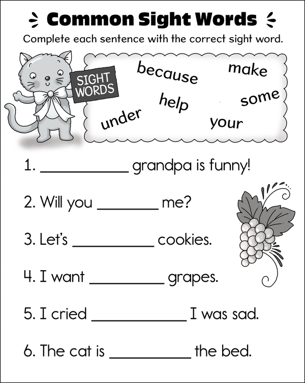 Common Sight Words: Because, Make, Help, Some, Your, and Under