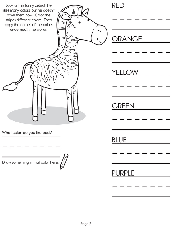 Copying the Names of the Colors: Coloring a Zebra and Writing Activity
