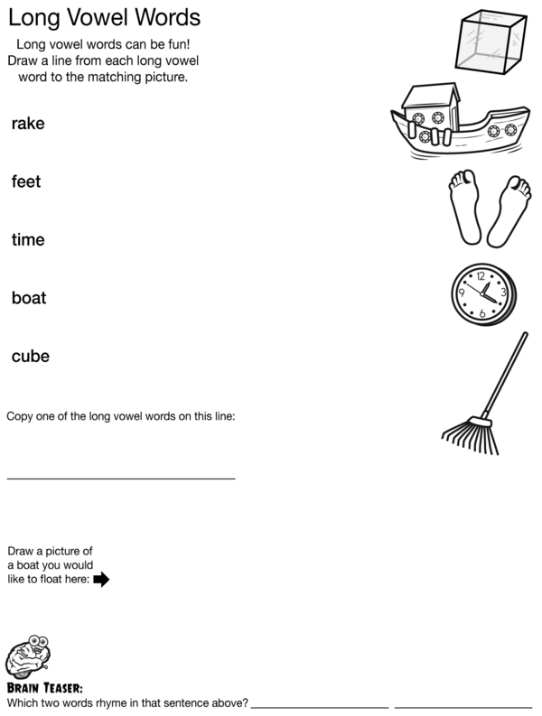 Draw a Line From Each Long Vowel Word to Its Matching Picture