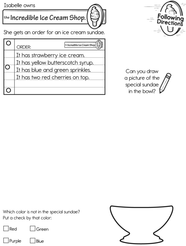 Draw an Order for an Ice Cream Sunday: A Following Directions Activity