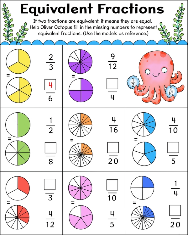 Dive into Fractions with Oliver Octopus: Discovering Equivalent Fractions