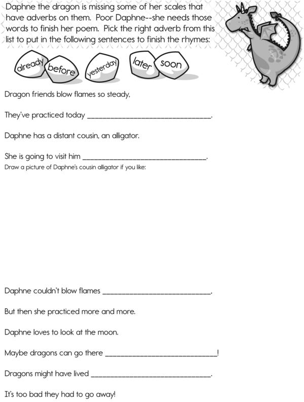 Finish the Poems With the Rhyming Adverbs on Daphne the Dragon's Scales