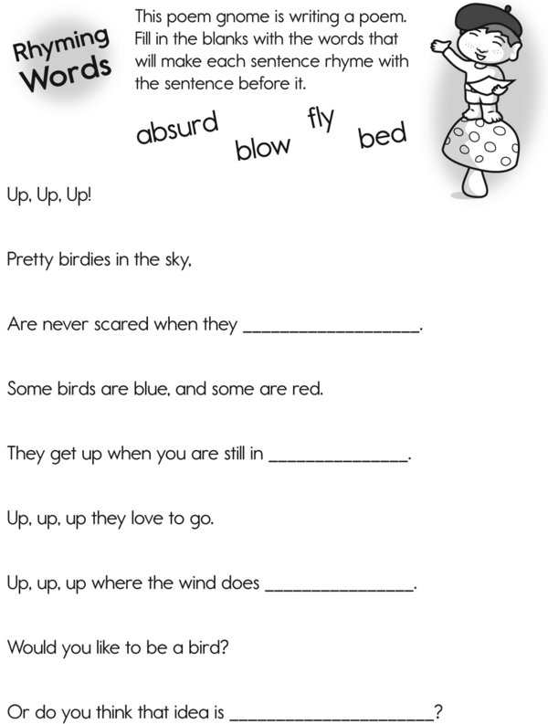 Help a Poem Gnome Write a Rhyming Poem: A Fill-in-the-Blank Activity