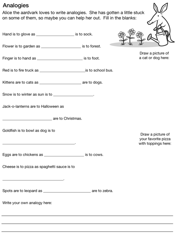 Help Alice the Aardvark Finish Each Analogy Workbook