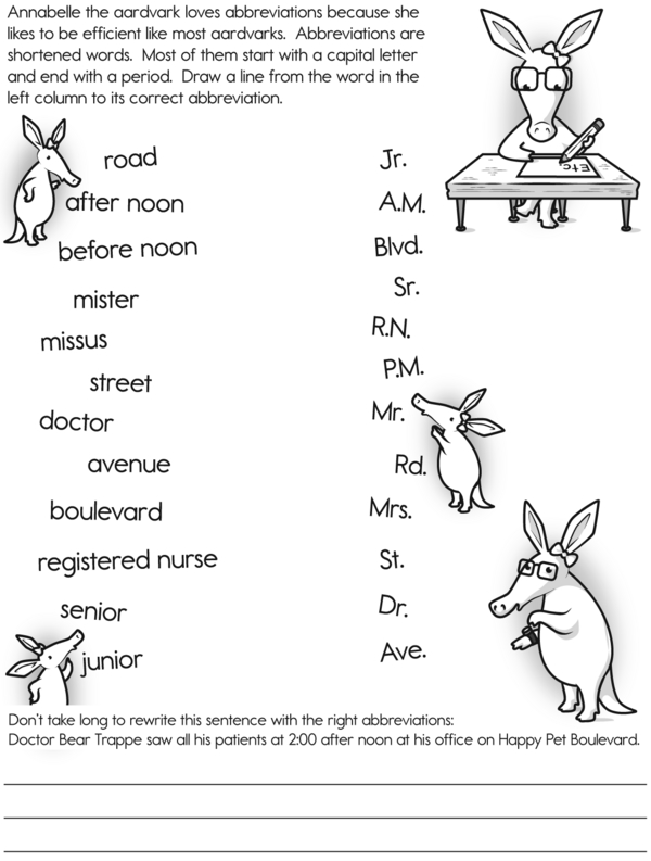 Help Annabelle the Aardvark Match Words to Their Abbreviations