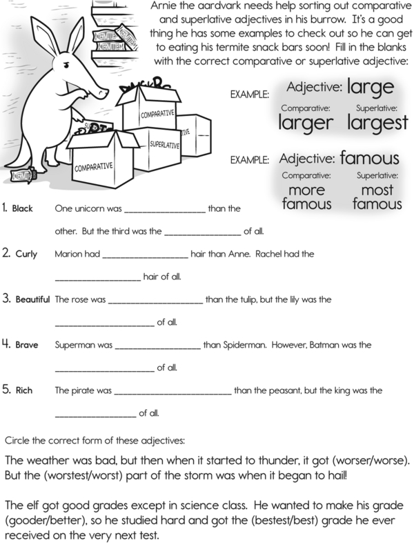 Help Arnie the Aardvark Write Comparative and Superlative Adjectives: A Fill-in-the-Blank Activity