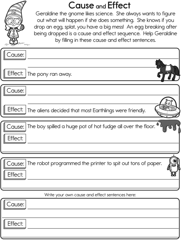 Help Geraldine the Gnome Complete Cause and Effect Sentences