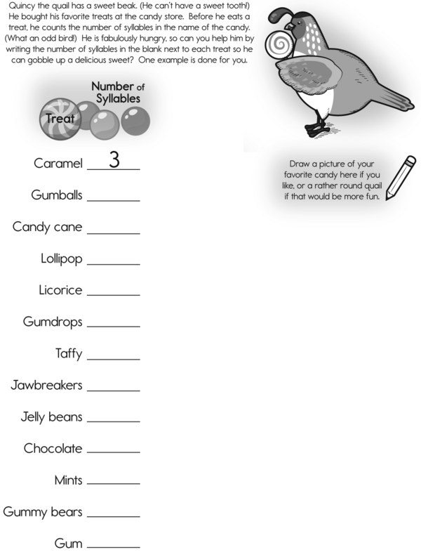 Help Quincy the Quail Write the Number of Syllables in Each Sweet Treat