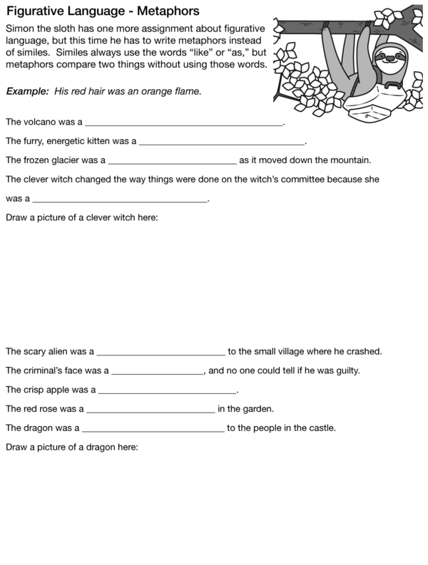 Help Simon the Sloth Finish Each Metaphor: A Figurative Language Activity