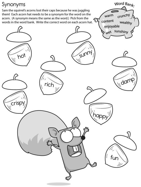 Helping Sam the Squirrel With Synonyms: A Matching Synonyms Worksheet