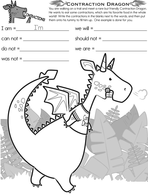Helping the Contraction Dragon Eat Contractions: A Turning Words into Contractions Worksheet