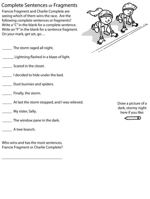 Identifying Complete Sentences and Fragments Worksheet