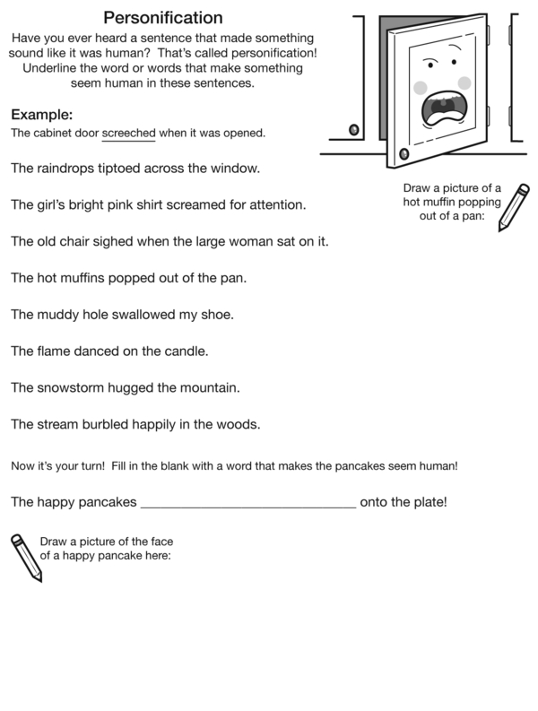 Identifying Personification in a Sentence: An Underlining Words Worksheet