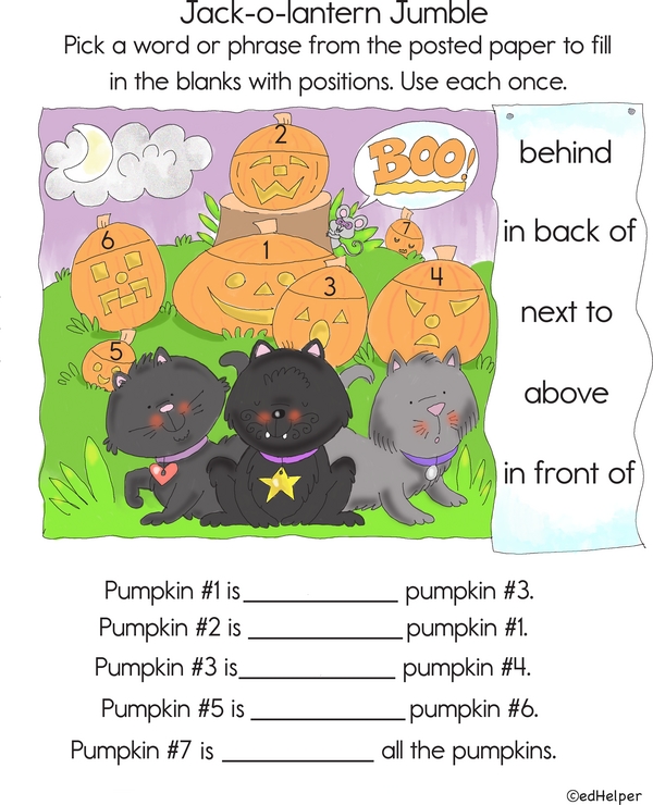 Halloween Preposition Practice: Jack-o-lantern Jumble