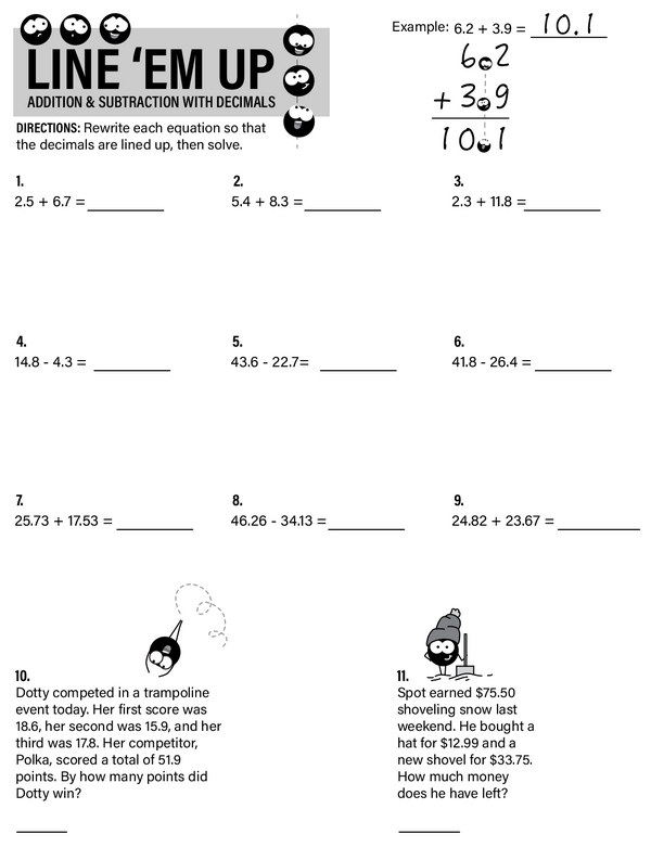 Decimals Addition and Subtraction: Line up and Solve