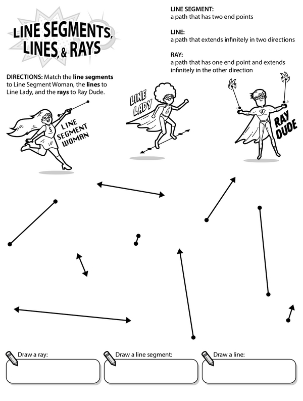 Line Segments, Lines, and Rays - The Superheroes of Geometry: Line Segment Woman, Line Lady, and Ray Dude