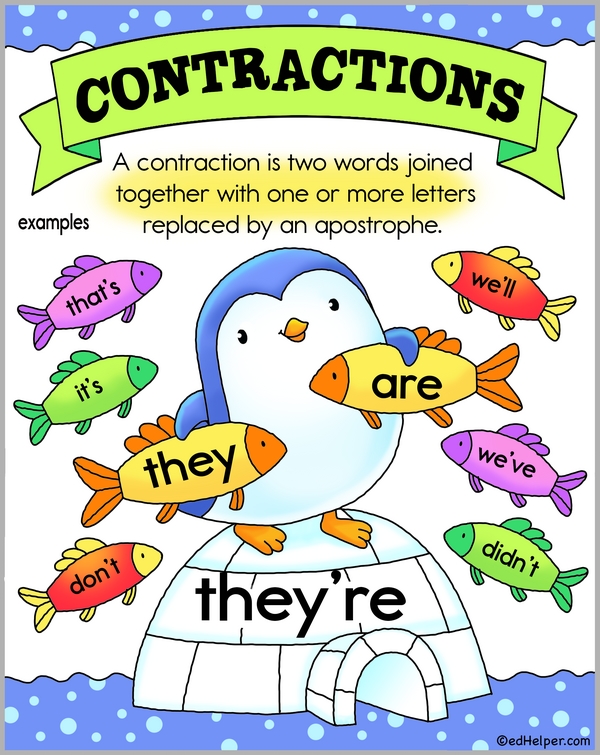 Contraction Creations Posters: Learn with a Penguin Pal