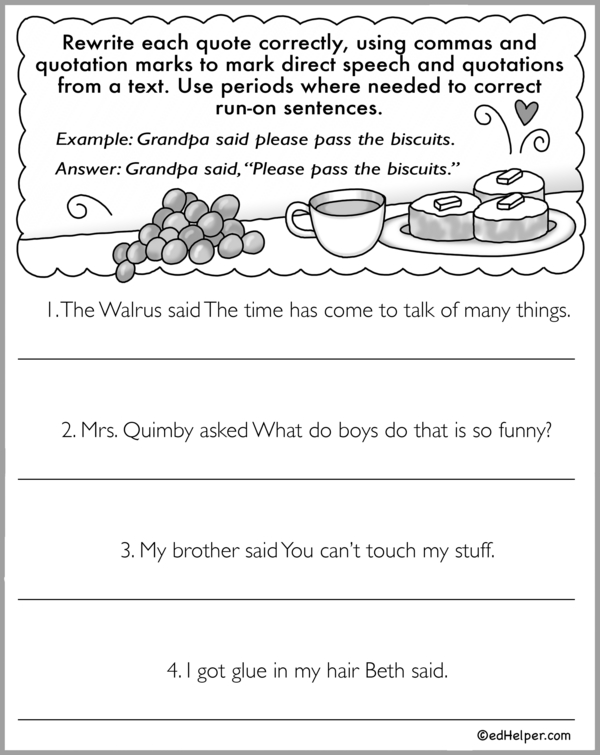 Correcting Sentences: Punctuation Practice for Direct Speech Workbook #1