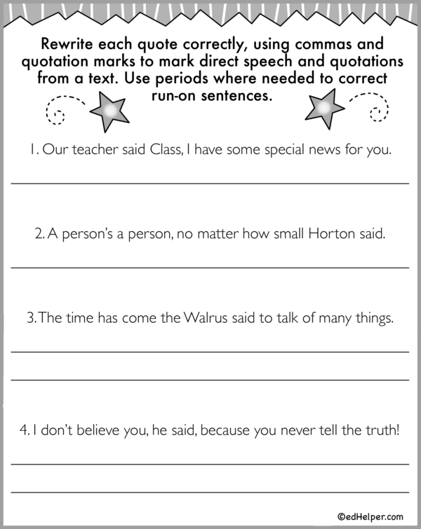 Correcting Sentences: Punctuation Practice for Direct Speech Workbook #2
