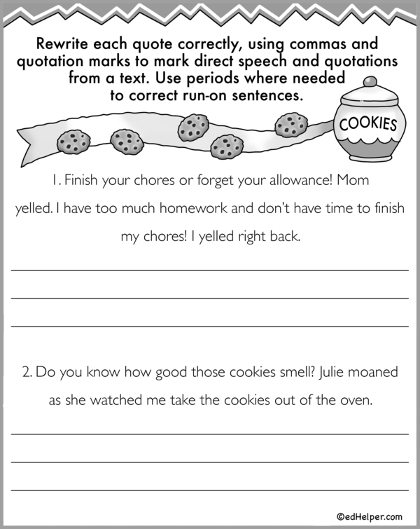 Correcting Sentences: Punctuation Practice for Direct Speech Workbook # 3