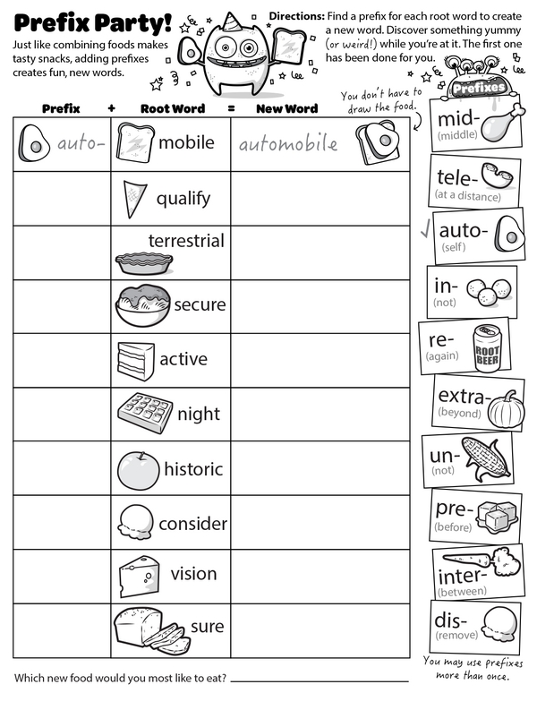 Prefix and Root Words Meet Food Items: A Prefix-Adding Game with a Food Twist