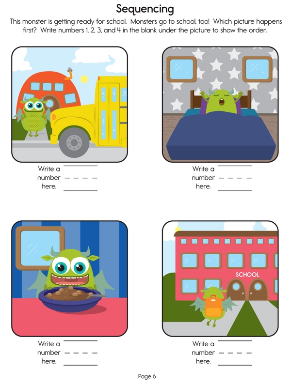 Putting Pictures of a Monster Getting Ready for School in Order: A Sequencing Activity
