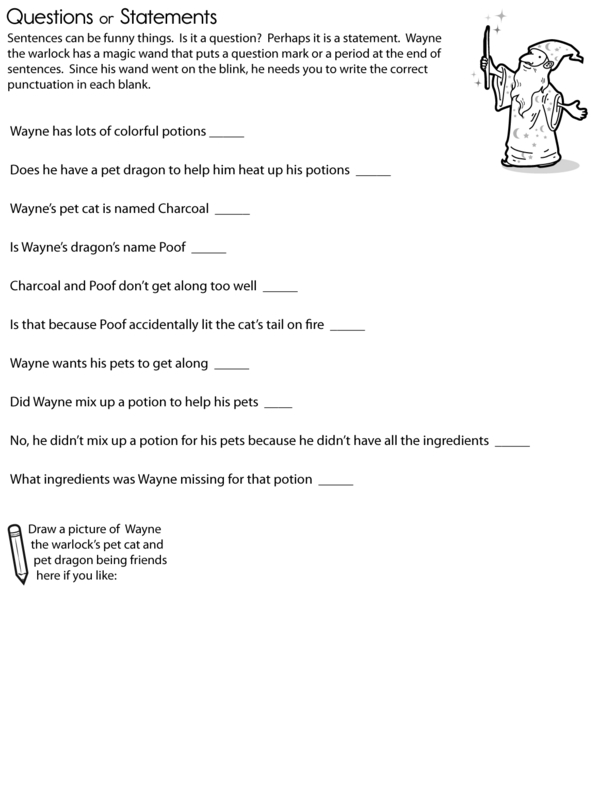 Questions and Statements Practice with Wayne the Warlock: A Fill-in-the-Blank Worksheet