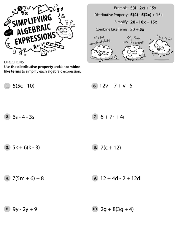 Simplifying Algebraic Expressions with the Distributive Property and Like Terms