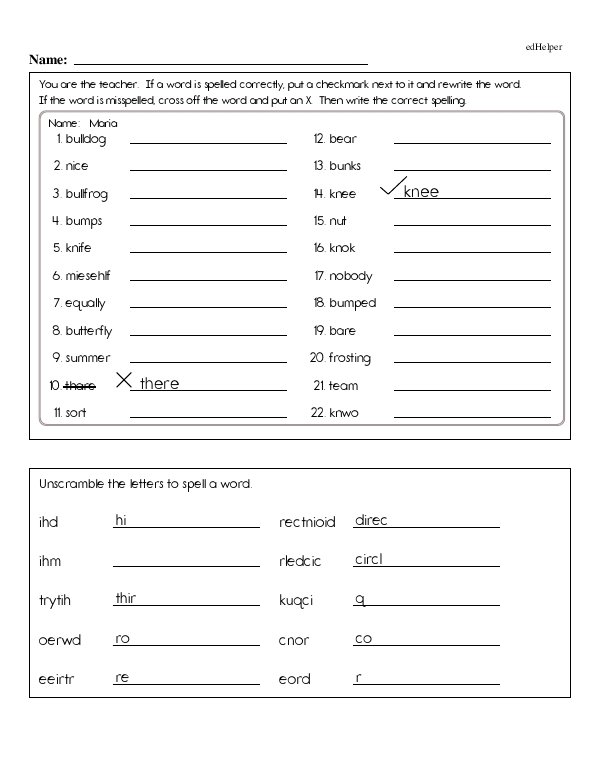 Spelling Review: Rewrite and Correct