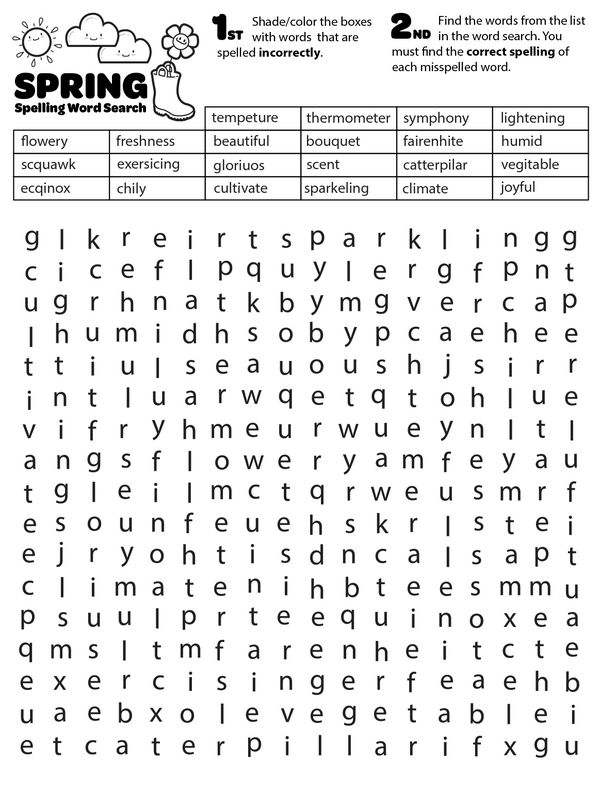 Spot the Spelling Mistake: Spring-Themed Word Search