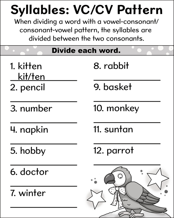 Syllable Splitting Practice: Vowel-Consonant/Consonant-Vowel Pattern