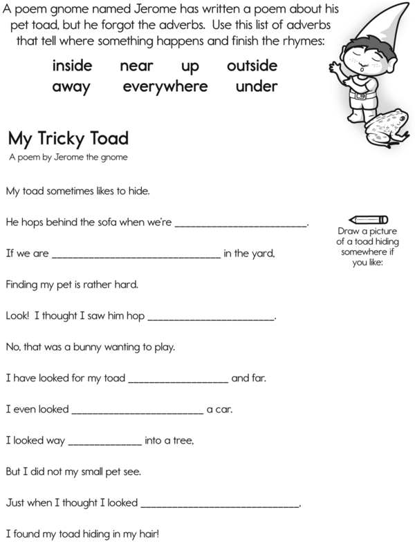 Use Adverbs to Finish a Rhyming Poem About Jerome the Gnome's Pet Toad ...