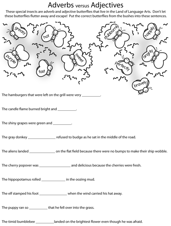 Using Adverbs and Adjectives: Fill-in-the-Blank Worksheet With a Butterfly Word Bank