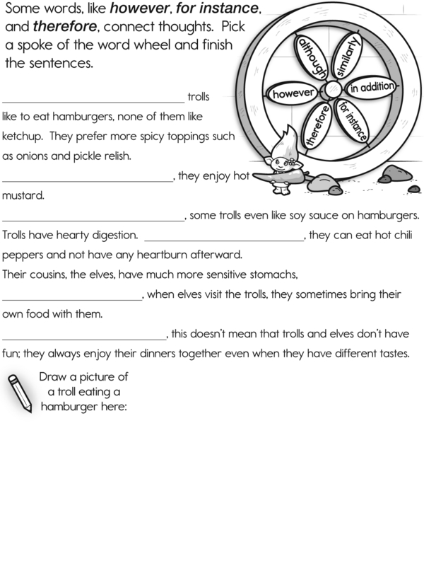 Using Connecting Words in a Sentence Worksheet