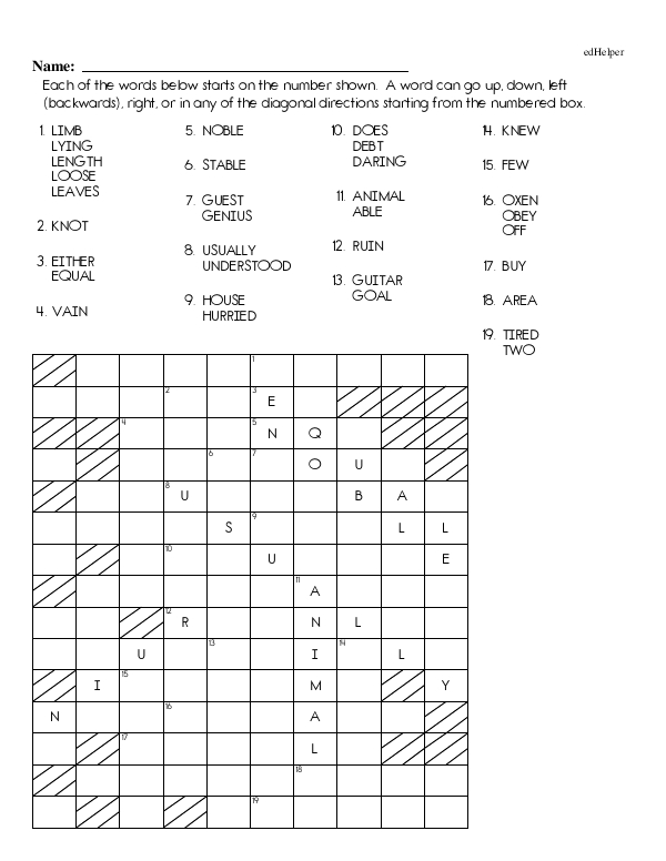 Vocabulary Crossword Puzzles: A Spatial Awareness and Critical Thinking Activity