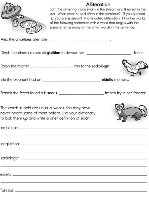 Write Sentences With Alliteration: A Fill-in-the-Blank Activity