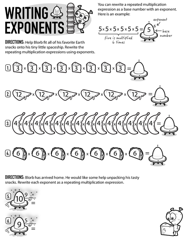 Writing Exponents from Repeated Multiplication with Blorb, the Alien