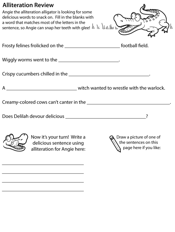 Writing Sentences With Alliteration: A Creative Fill-in-the-Blank Worksheet