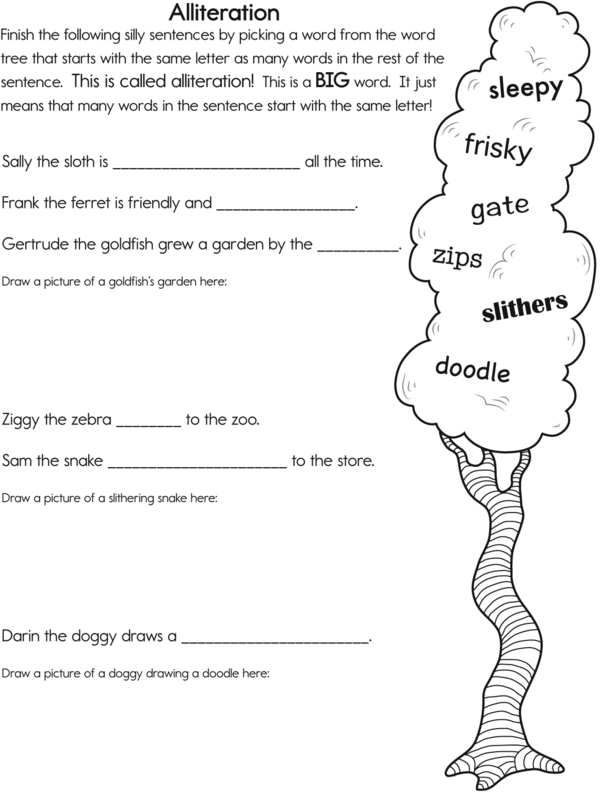 Writing Sentences With Alliteration: A Fill-in-the-Blank Activity