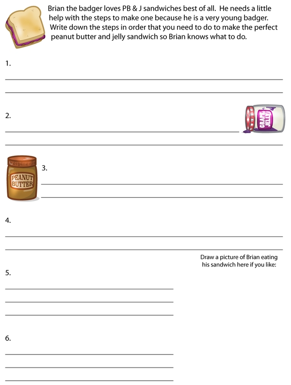Writing the Steps to Make a Peanut Butter and Jelly Sandwich: A Sequencing Worksheet